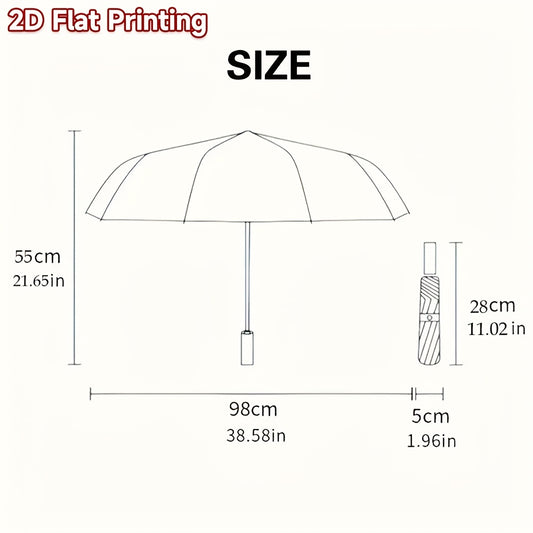 1pc Automatic Open/Close Umbrella with Auto-Folding Mechanism, 8-Rib Heavy-Duty Iron Frame & Black/White Spiral Canopy - Automatic Folding Portable Travel Umbrella for Men & Women, Compact Umbrella for Everyday Carry, Perfec