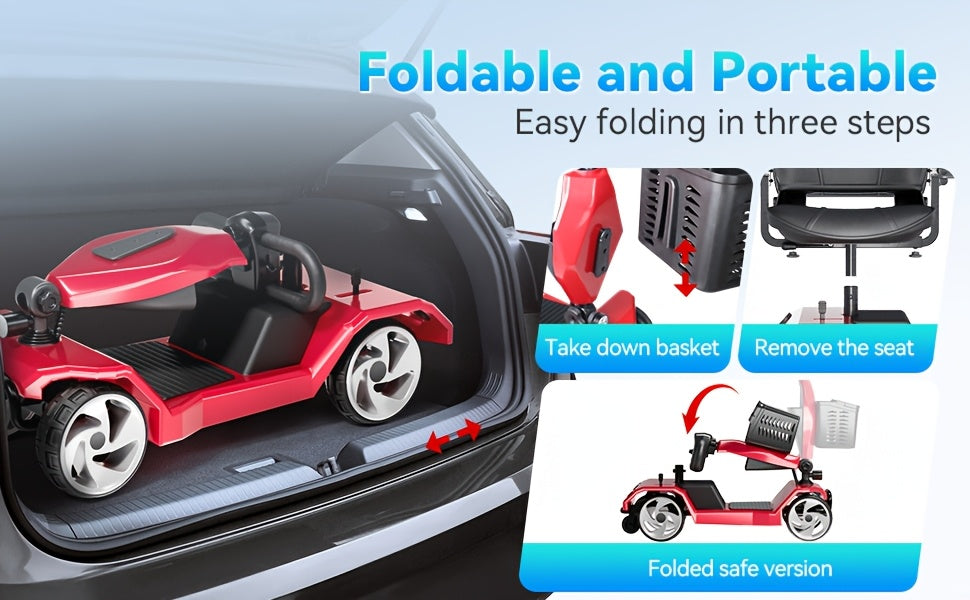 300lbs Super Load 4-wheel Electric Scooter, Foldable for Easy Storage, 15-mile Range Meets Daily Trips, 250W Motors Powerful, Climbs Easily, Front Practical Basket, Eases Shopping & Commuting, A Great Life Helper