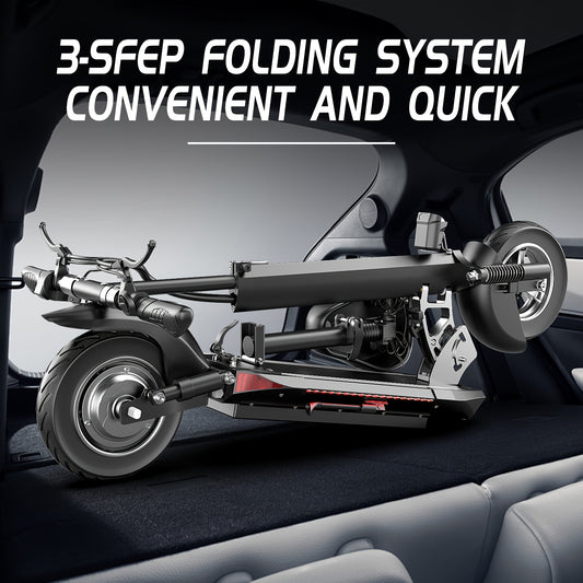 Adult Electric Scooter 700W Motor 20 MPH & 35 Mile Range, Foldable E-Scooter with Seat, 10" All-Terrain Tires, Dual Suspension, 48V 15AH, Heavy-Duty Black/Red E--like Ride for Adults ( Plug)