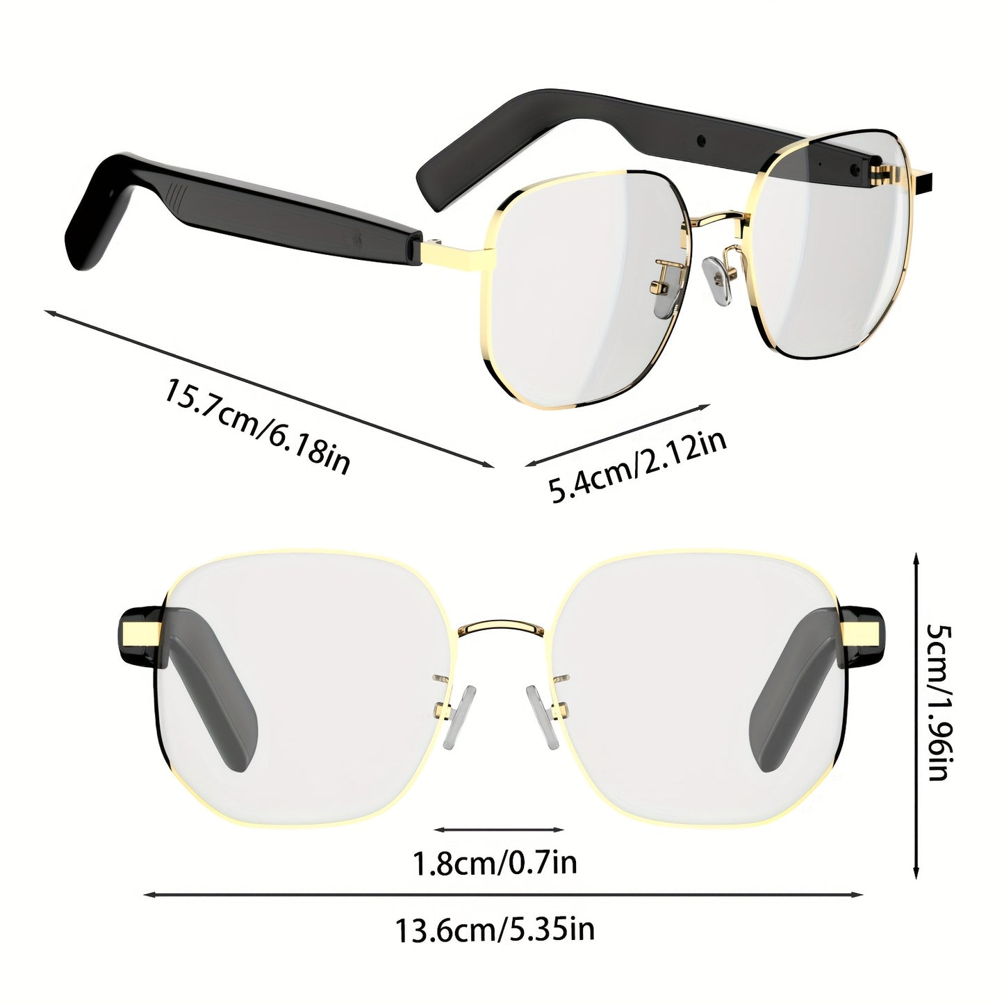 Golden Frame Smart Glasses with Language Translator, Wireless 5.4, Wireless Wireless, ChatGPT AI, Long Battery Life, Anti-blue Light And UV Protection, Voice-controlled Smart Glasses with Built-in Microphone And Speaker, Gami