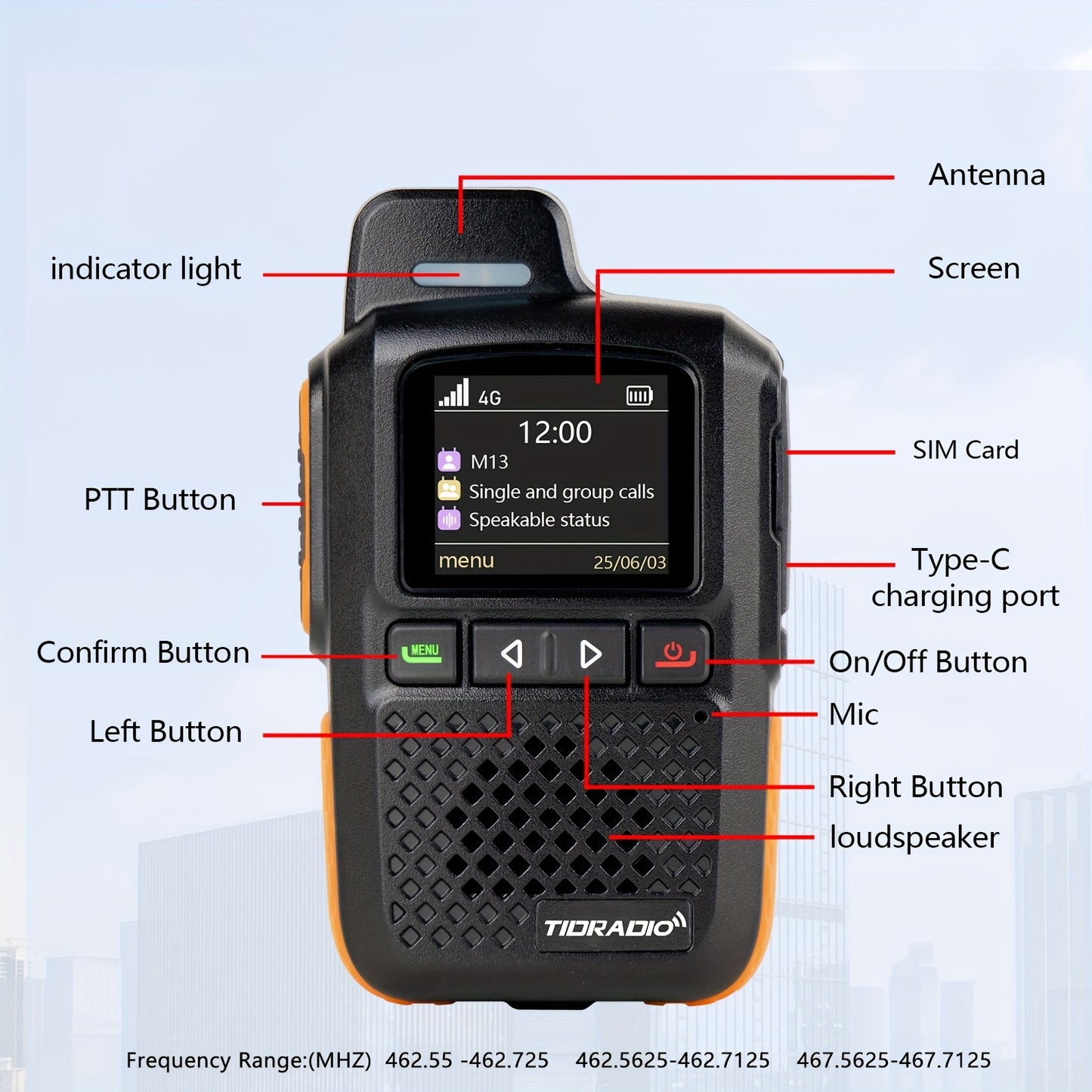 TIDRADIO M13 Global Walkie Talkie 5000km Long Rang Global PPT Walkie-Talkie with SIM Card 1 Year Free Data Service Transnational POC Radio, Transnational Communication, Emergency Radio, Durable Construction, Portable Device,