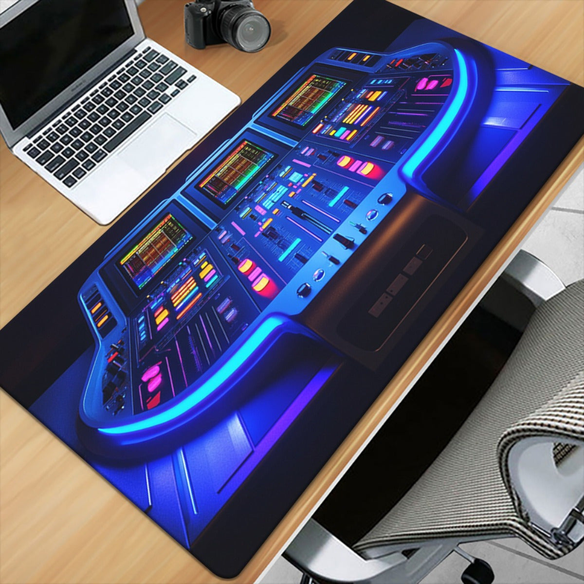 1pc DJ Equipment Blue Lighting HD Printed Mouse Pad - XXL Rubber Desk Mat for Keyboard, Gaming, Office Use - Ideal Gift for Family and Friends, Gaming Desk Mat | Futuristic Design | Durable Desk Mat, Mouse Pads for Desk