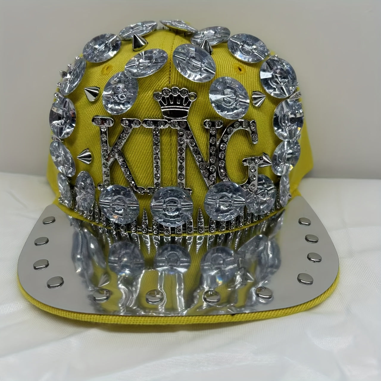 Unisex Stylish Rhinestone "KING" Baseball Cap - Lightweight Polyester, Black with Sparkling Embellishments, Perfect for Casual Outings and Parties, Statement Fashion | Edgy Baseball Cap | Metallic Accents