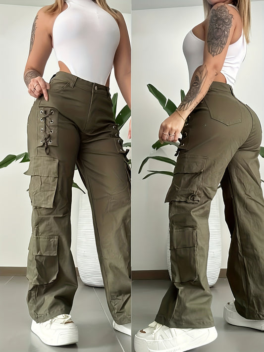 Women' - Heavy-Duty Pants with Multi- Utility - Solid Color Trousers, Tie-Front Closure & for (No Stretch Fabric) - Casual Outdoor & Professional Wear, Machine Washable