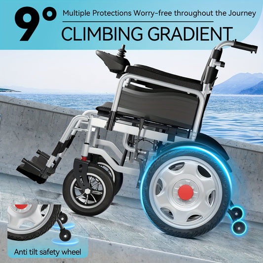 One Click Folding! Adult And Elderly Electric Wheelchairs with Electromagnetic Braking Are Safe And Reliable. Solid Inflatable Tires Have Strong Adaptability And A Range Of 15 Kilometers. They Are A Great Tool for Shopping An
