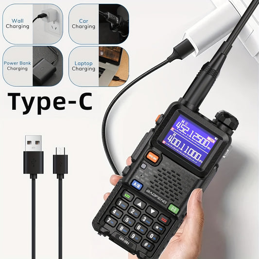 BAOFENG GM-5RH10W Long Range GMRS Radio Handheld NOAA Weather Receiver, 2500mAh Rechargeable Battery, USB-C Charging, 999CH, Includes 771 Antenna, Hand Microphone & 805s Antenna For Hunting Camping Climbing Outdoor Activities