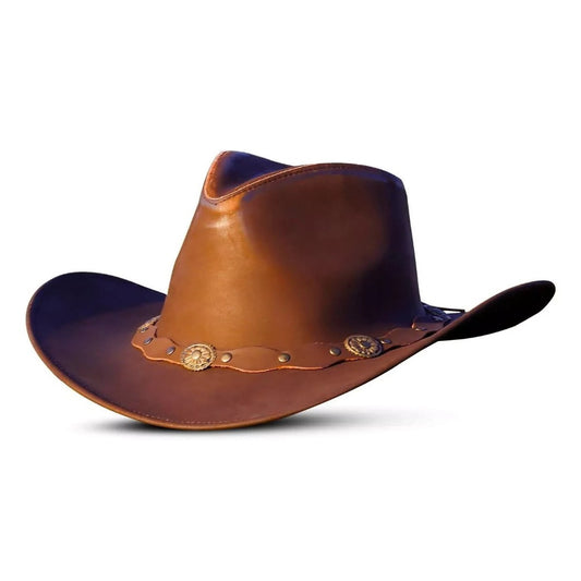 Brown Genuine Leather Western Cowboy Hat for Men & Women – Classic Outdoor Riding & Country Style Accessory for Travel, Horseback Riding, Ranch Work, Camping, Festivals & Daily Wear – Perfect Gift for Christmas, New Year,