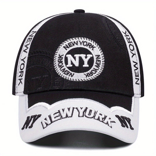 Men'S Sports Baseball Cap - Adjustable Snapback, Breathable Mesh Back, Sun Protection Hat with "NEW YORK" Logo, Black & White Design, Perfect for Outdoor Activities, Outdoor Headwear | Sporty Cap Design | Mesh Back Hat