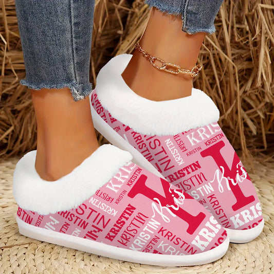 Personalized Women's Custom Name Slippers - Add Your Own Name, Non-Slip Rubber Sole, All-Season Indoor House Shoes, Machine Washable - Ideal Gift for Women (Birthday, Christmas) - Cozy Personalized Lounge Footwear, Slipon Des