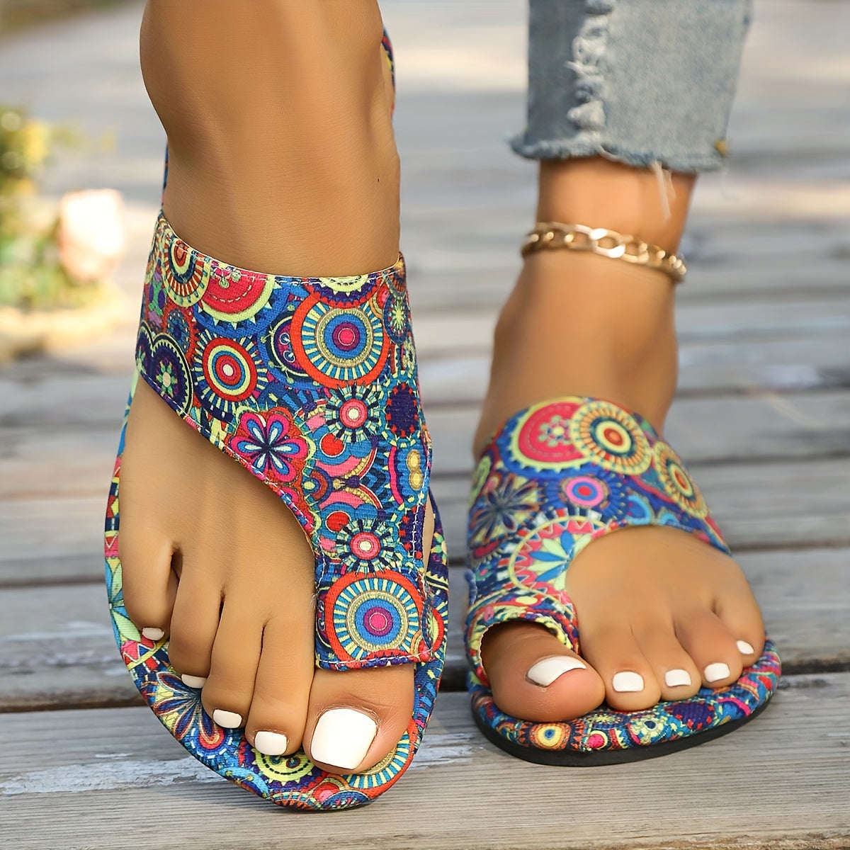 Women's Bohemian Floral Slide Sandals - Slip-On Open Toe Summer Shoes with Pink, Lightweight Flat Sandals for Beach, Casual Outfits - Easy Slip Closure & Non-Slip PU Sole, Beach Footwear