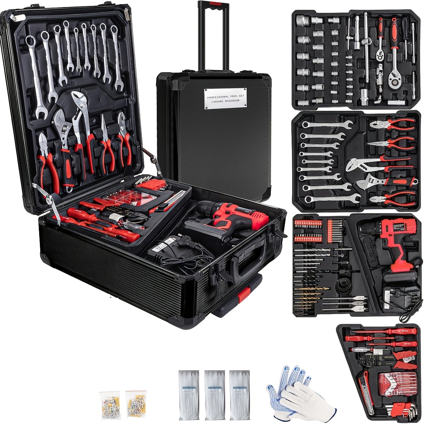 799pcs Men's Tool Set with Rolling Box, Complete Household Tool Kit in Aluminum Trolley Case, Ideal Father's Day Gift, Tool Box, Tool Set, valentines day gift