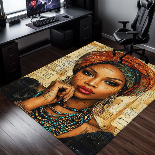 Heavy-Duty African Women Cultural Mat - Non-Slip Backing, Machine Washable Bath Mat & Floor Mat with Traditional Attire Design - Large Area Mat for Living Room, Bathroom, Office, Outdoor - Elegant Home Decor Mat, Rugs for Bat