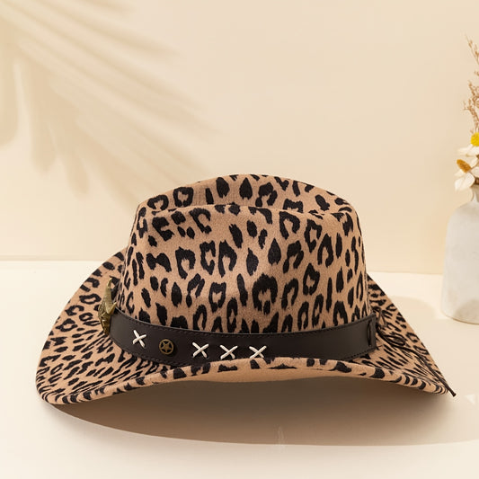 2pcs Stylish Unisex Cowboy Hats with Leopard Print & Detachable Bull Headband - Durable Polyester, Perfect for Outdoor Travel & Casual Attire, Mixed Colors, Cowboy Accessories, Travel Headwear, Bold Fashion Accessory, Texture