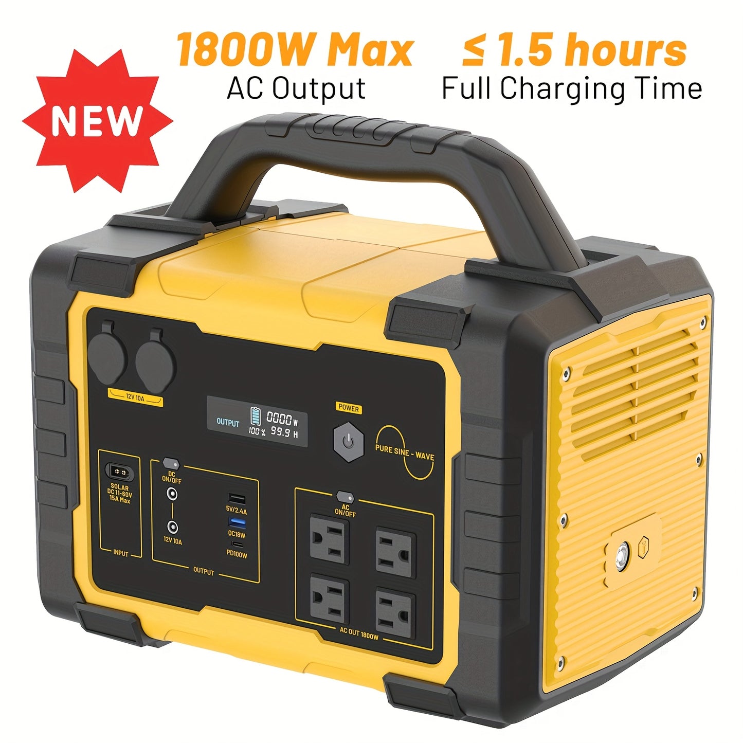 1800W Portable Power Station with 200W Solar Panel, 1024Wh LiFePO4 Battery & 1.2H Fast Charging, UPS Backup, 4 AC Outlets/100W USB-C - Solar Generator for Home, RV, Camping, Off-Grid Power, Lithium-Free Battery (Compatible wi