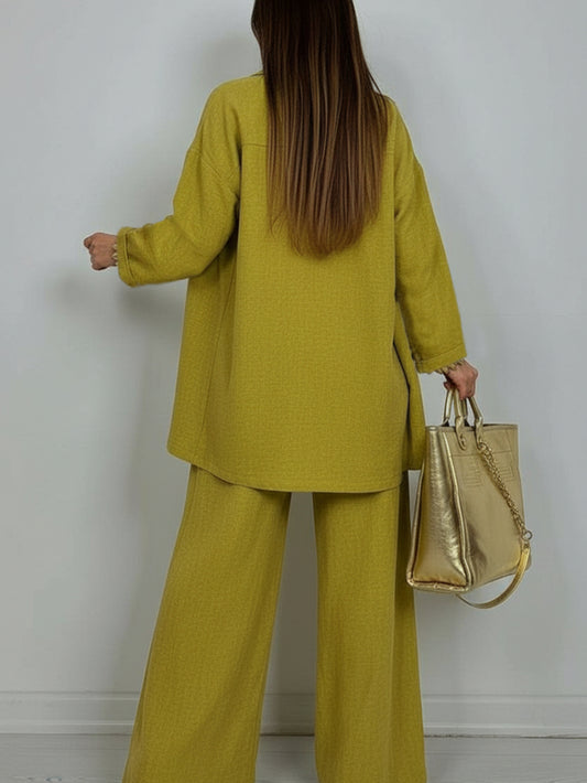 3pcs Set: Olive Green Long-Sleeve Cardigan + Tank Top + Wide-Leg Pants | Vintage French-Inspired Laid-Back Casual Style, Perfect for Vacations, Everyday Outings, And Spring/Summer Seasons.