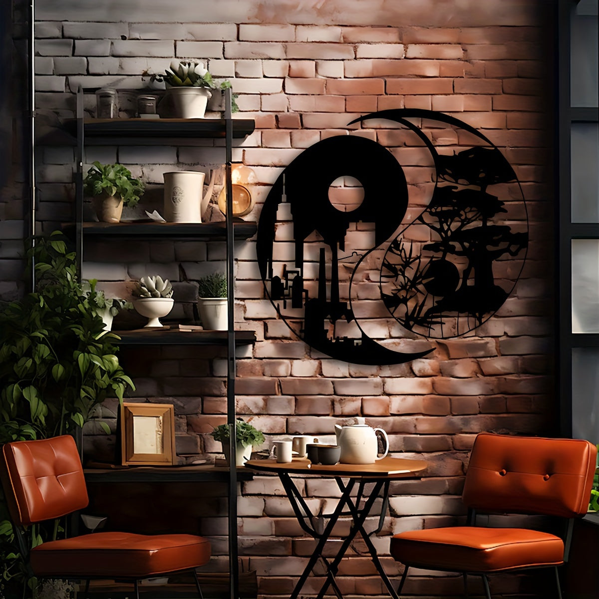 Elegant Yin Yang Metal Wall Art Set of 2 - 15.7" Urban & Landscape Sculptures, Indoor/Outdoor Iron Decor for Home, Patio, Balcony - Perfect Housewarming Gift