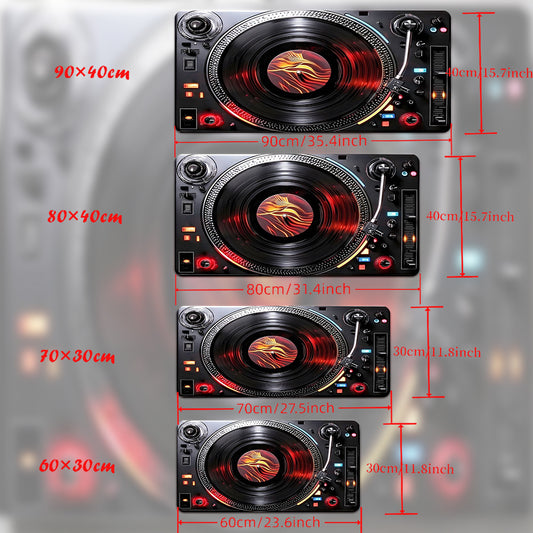 1pc DJ Turntable Design Mouse Pad & Desk Mat - Non-Slip Rubber Base, Vintage Turntable with Music Notes, Compatible with PC/Laptop/Office/Home Studio - Gaming, Music Production, Streaming Setup - Durable Workspace Mat for DJs