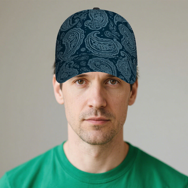 1pc Teal Paisley Swirl Art Print Classic Baseball Cap - Adjustable, Lightweight, Stylish Duckbill Hat for Men, Perfect for Sports & Casual Attire, Everyday Headwear | Funky Style Cap | Lightweight Hat