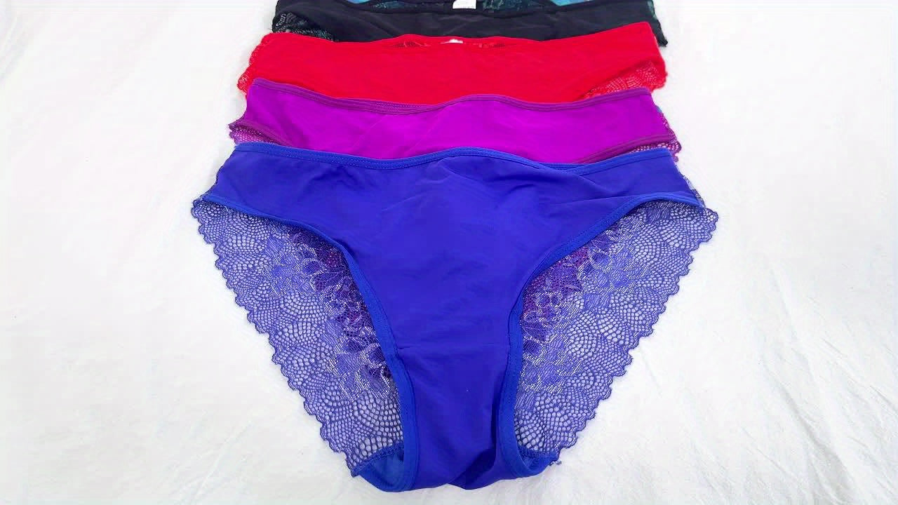 5pcs Women's Brief Underwear - Sexy Contrast Lace, Semi-Sheer Polyamide Knit Fabric - Elegant Drop Waist | Smooth & Soft | Hand Wash Only