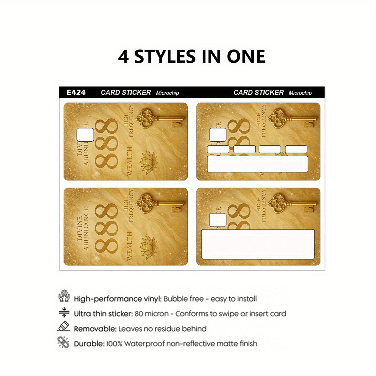 Golden 888 Pattern Sticker Set, Durable Privacy Stickers, Available in 1/2/4pcs Sets, Made of PVC Material, Suitable for Credit Cards, Transit Cards, Debit Cards, And More, Protects Bank Cards, Scratch-Resistant, Removable Se