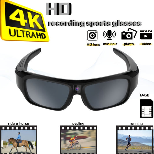 4K Ultra Clear Smart Video Glasses, Wide-angle 120 °, 120 Minute Battery Life, USB Charging, Very Suitable For Cycling, Driving, Hiking, Traveling, Mountaineering, Exploration, Fishing Travel, Including 64GB Storage Card, Re
