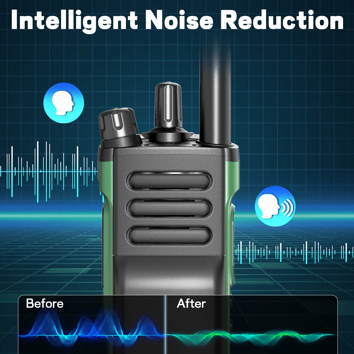 2-Pack BAOFENG UV-32 Ham Radio Handheld 10W Long Range Rechargeable NOAA Weather Receiver 5RM K5 Tactical Two Way Radio with GPS, USB-C Charging, UHF Frequency, Lithium-Polymer Battery, Green Color, Non-Waterproof, for Adults