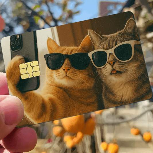 Halloween and Christmas gifts 1/2/4pcs in a set of cool cat selfie pattern Light Beige stickers, 1pc / 2pcs/ 4P cs sticke r s e t, Suitable for credit cards, bank c ards , debit card , bus passes 、 removable adhesive de