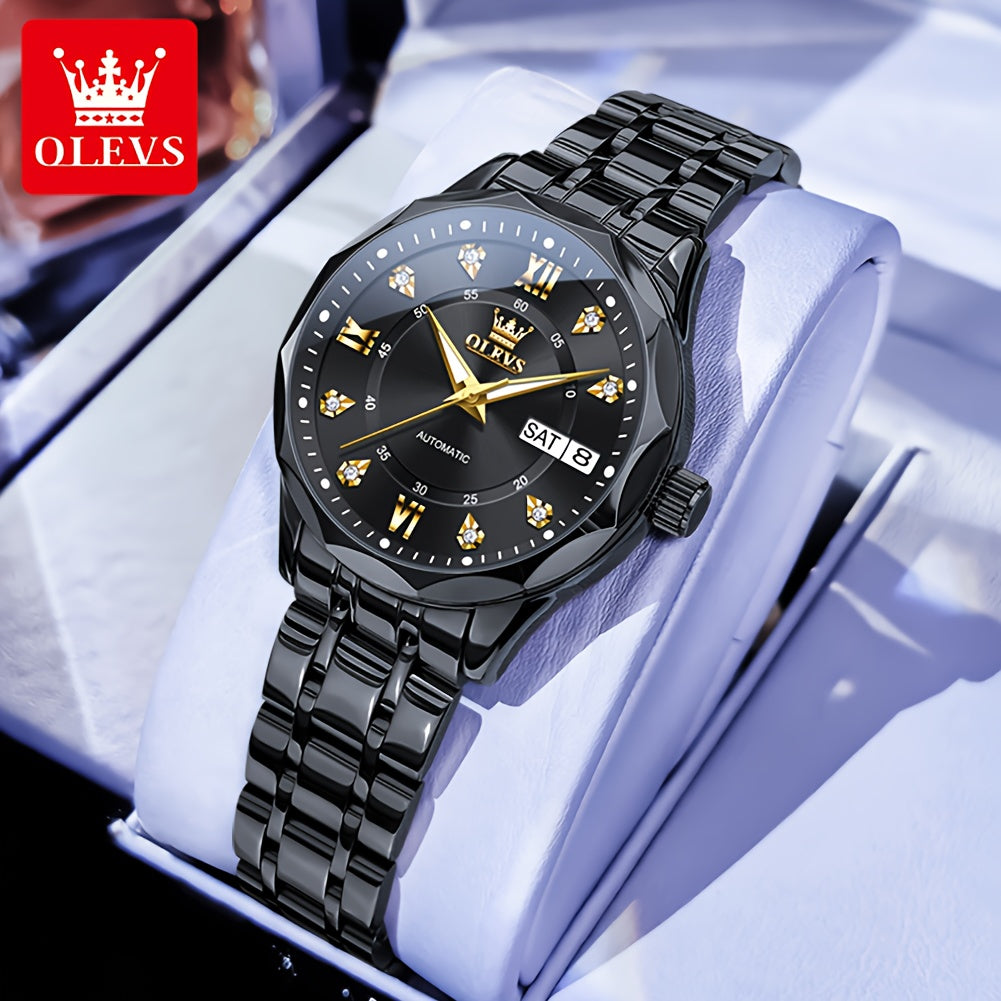 OLEVS Women'S Stainless Steel Automatic Mechanical Watch with Luminous Hands & Chronograph - Golden-Tone Elegant Round Watch, High Quality (Not), Luxury Analog Wristwatch for Women, No Battery/Easy Maintenance, Durable Everyd