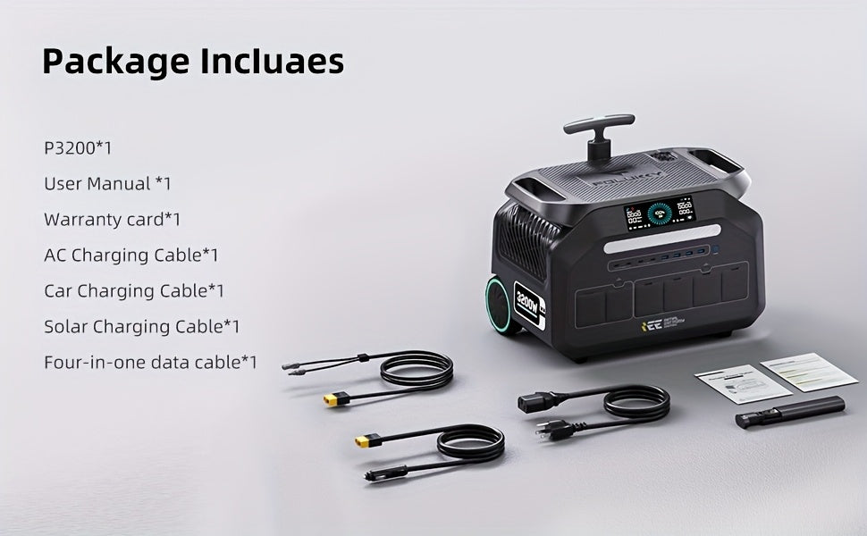IEE 3200W Portable Power Station with 200W Solar Panel & 2048Wh LiFePO4 Battery - 1800W AC Charging, 4 AC Outlets, 110-220V, 120V/240V