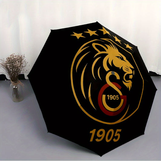 Galatasaray 3D Printed Lion Emblem Automatic Umbrella - Durable 8-Rib Iron Frame, Foldable & Portable for Men & Women, Black with Golden Accents, Perfect for Business, Daily Use & Outdoor Activities, Outdoor Umbrella, Busines