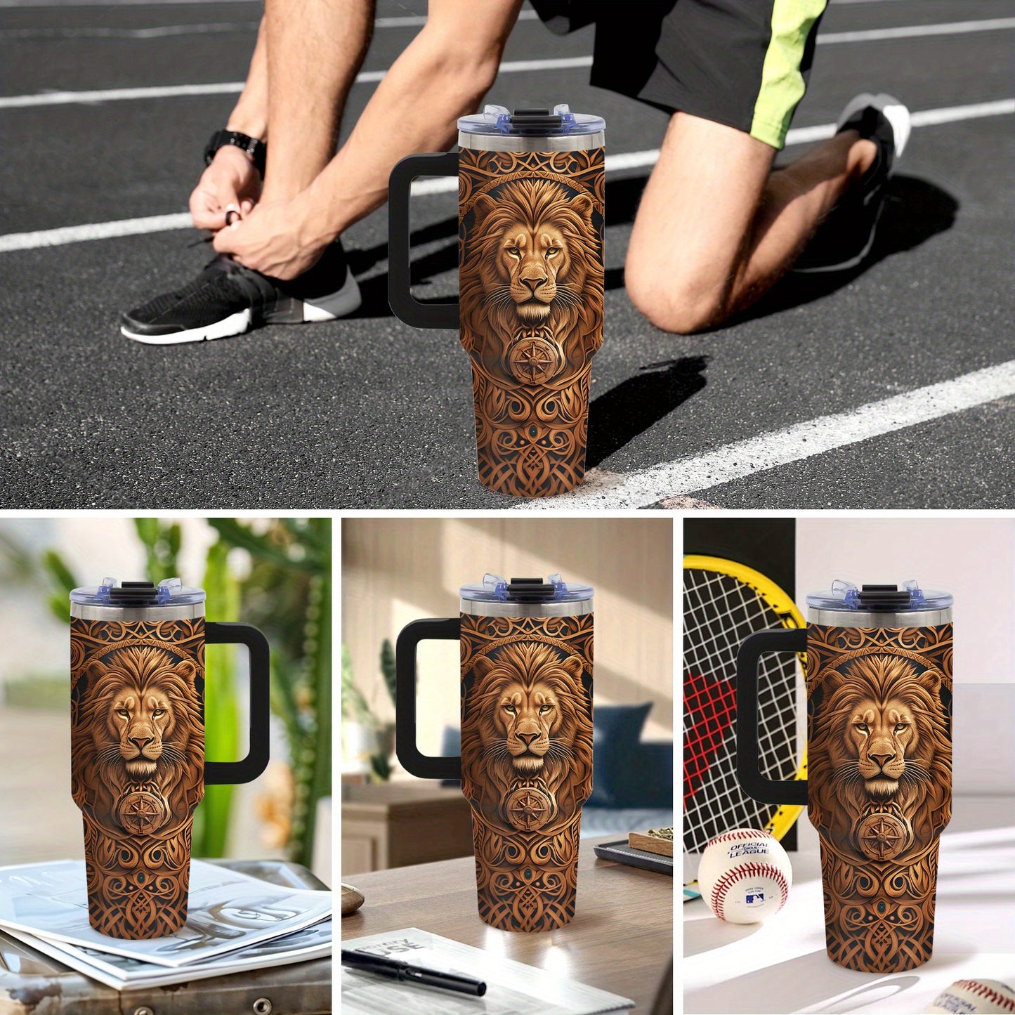 1pc, Humorous Gift, Birthday Insulated Cup, Son, Men'S Best Gift Lion Design Boy, Men'S 40oz Coffee Cup with Handle Lid and Straw, Outdoor, Deal, Outdoor Sports, Sports Water Bottle