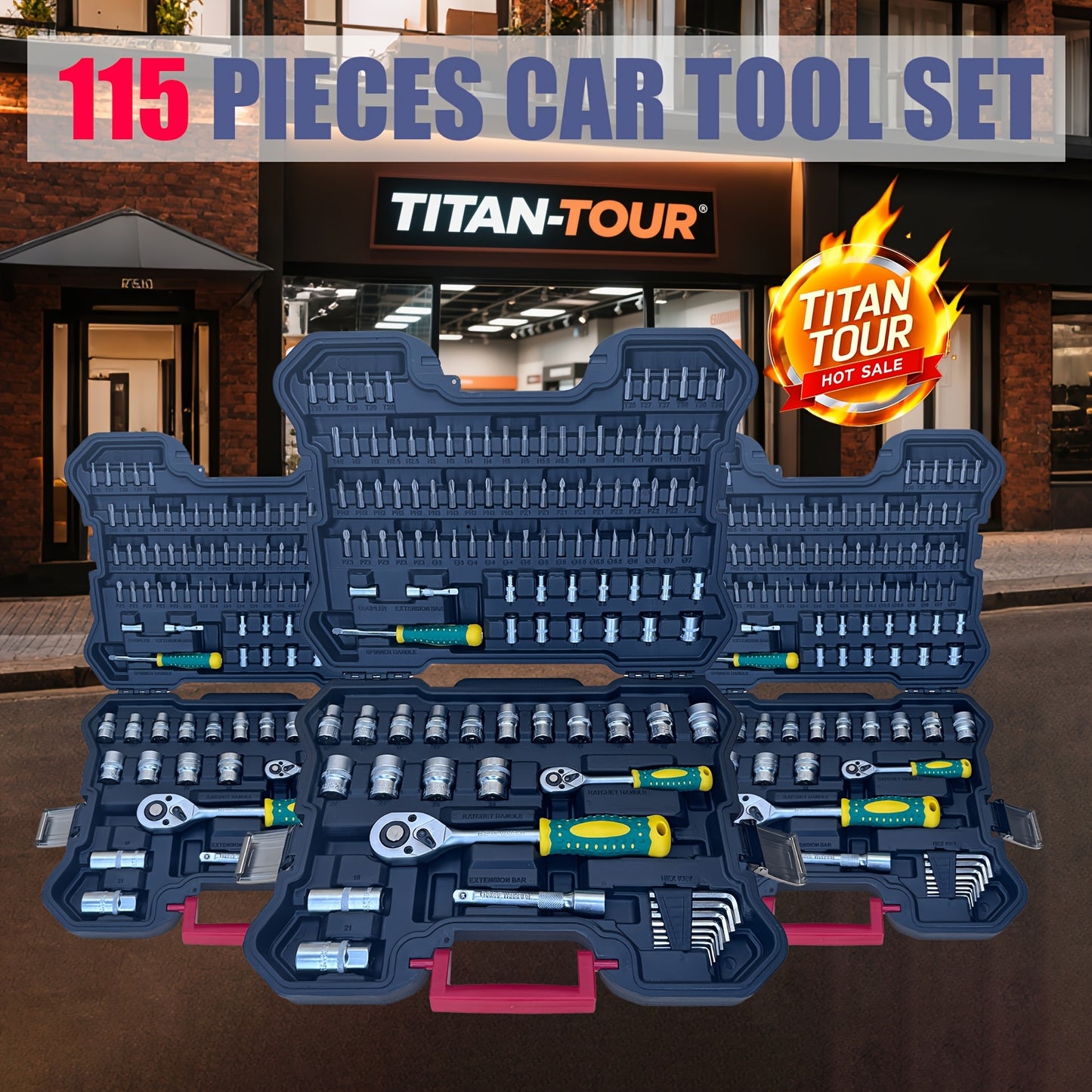 Industrial Tools/Sockets And Socket Wrench Sets, 230/115 Professional Tool Sets, Ratchet Wrench Sets, Torque Wrenches, 1/2 Inch * 1/4 Inch * 3/8 Inch Drive Depth And Standard Sockets, Suitable for Car And Bicycle Repair Tools