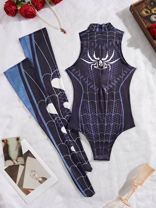 Spider-Themed Cosplay Costume Set - Sexy Lingerie Onesie & Socks with Web Pattern, Vibrant & Design, Perfect for Adult Cosplay Enthusiasts, Cosplay Outfit, Cosplay Lovers