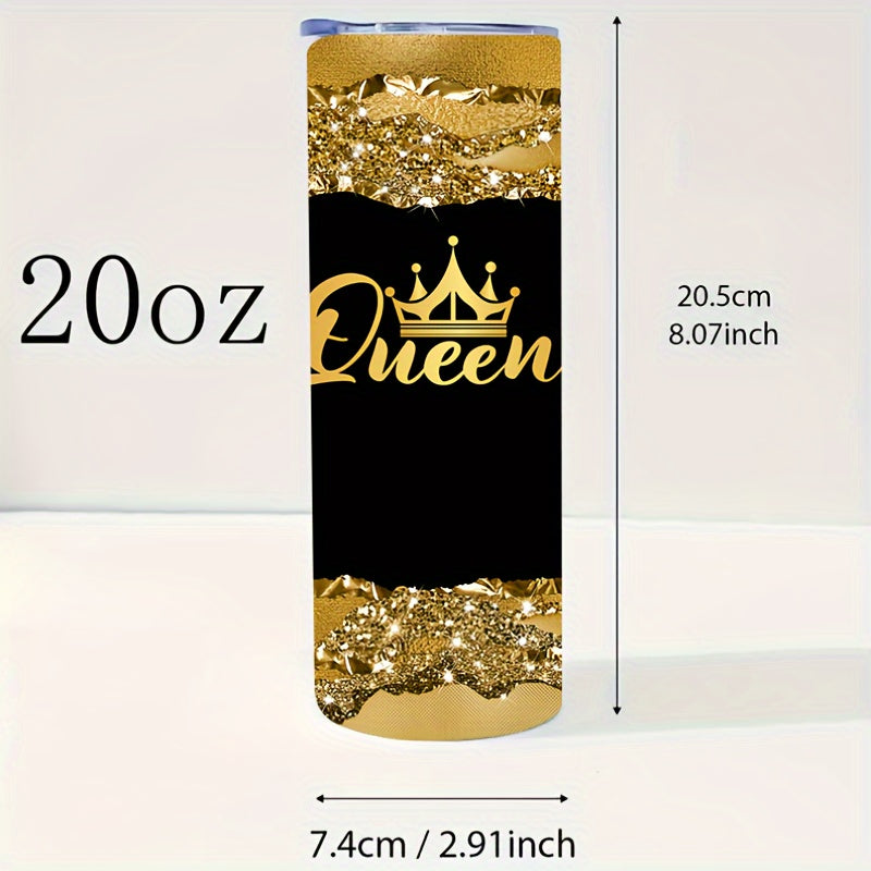 1pc 20oz Queen Pattern Vacuum Insulated Stainless Steel Tumbler | Portable with Lid, Ideal for Home and Travel, Hand Wash Only, 304 Stainless Steel