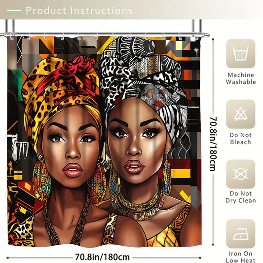 4pcs/1pc African American Woman Shower Curtain Set, Bathroom Curtain With Hooks, Non-Slip Rugs, Toilet U-Shape Mat, Seat Cover, Machine Washable Bathroom Decoration Accessories, African Theme Black Shower Curtain Gift For Wom