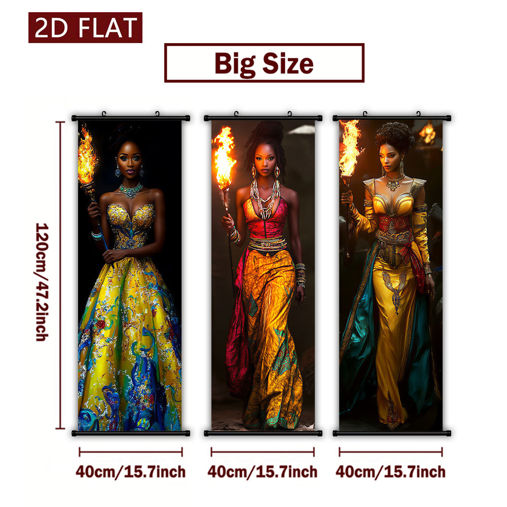 2D Flat, 2D/FLAT-3pcs African Fruit Girl Wall Art Panel Scroll Painting HighDefinition HighQuality Print Odorless FadeResistant Ink Artwork Home Living Room Decor Holiday Gift, Home Decoration, Scroll Design, Durable Print, H