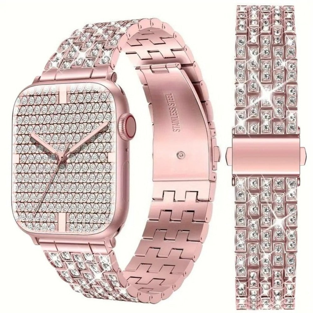 Sparkling Synthetic Zirconia - Embellished Zinc Alloy Apple Watch Strap, Stainless Steel Clasp, Compatible with iWatch 1 - 10, SE, Ultra (38 - 49mm) Excluding the watch and the case, Strap for Smart Watch, Watch Accessories,