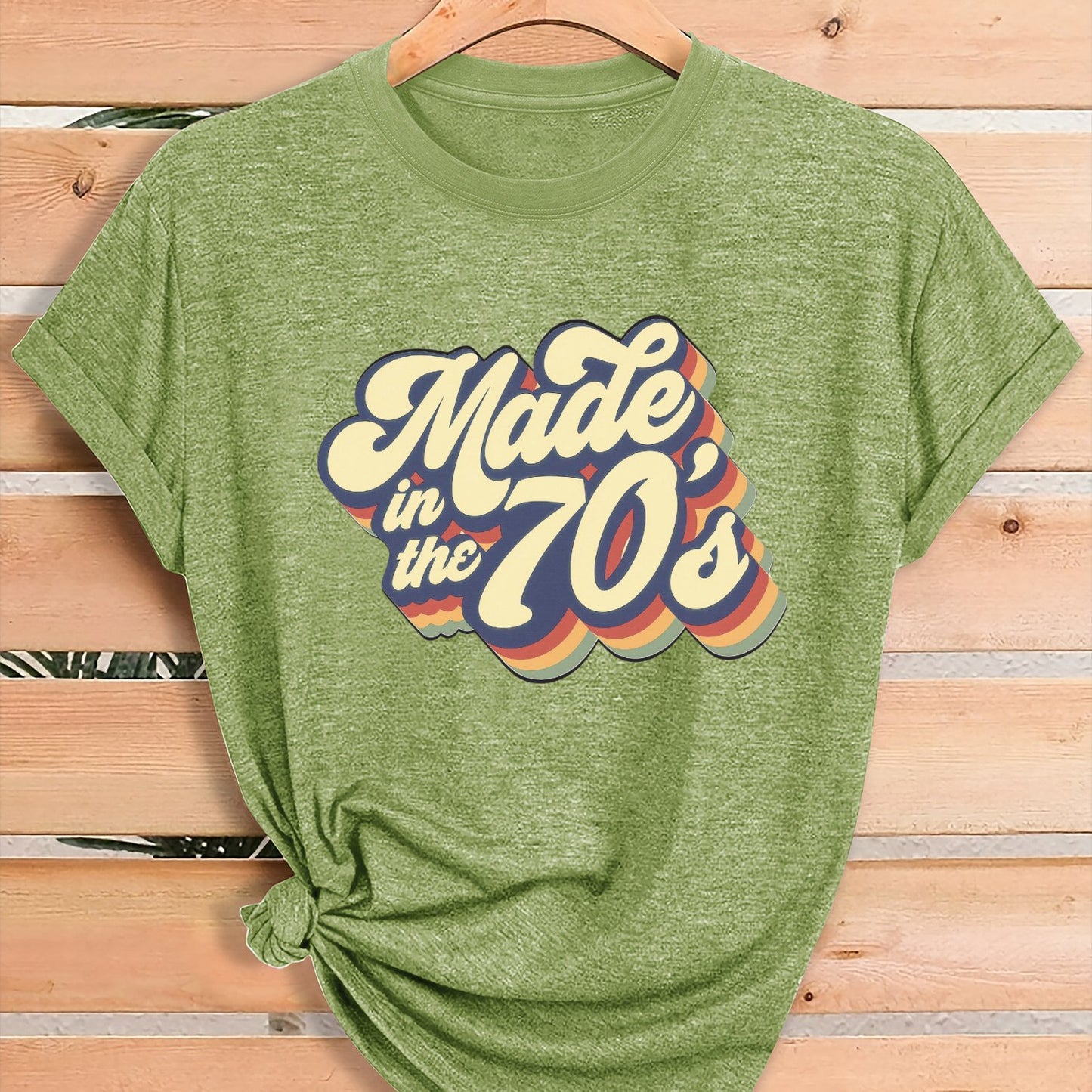 Women'S Vintage 70s Graphic T-Shirt - Retro "Made in the 70s" Print with Rainbow Lettering & 70s Icons, Loose Fit Casual Tee for Gym, Casual Attire & 70s Themed Parties - Soft Breathable Round Neck Summer Top, Local Warehouse