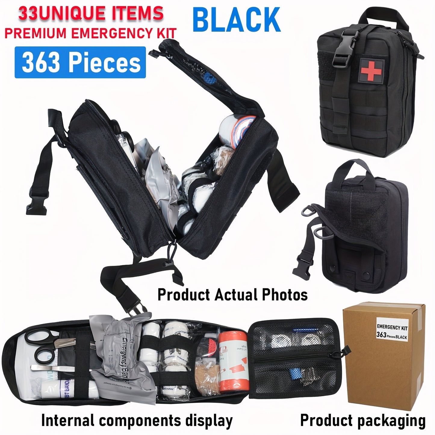 363pcs Portable First Aid Kits, Essential First Aid Kits for Emergencies, Suitable for Families, Cars, Camping, And Hiking, Best for Christmas, Perfect for Thanksgiving, Without Battery