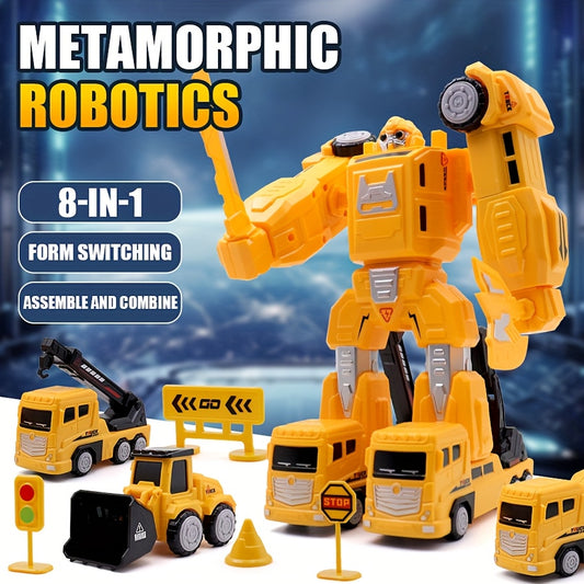 8-in-1 Magnetic Building Robot & Vehicle Set - STEM with Transforming, Trucks, Crane, Excavator, Bulldozer, Helicopter, Arm - ABS Plastic Modular Kit &, Birthday Gift