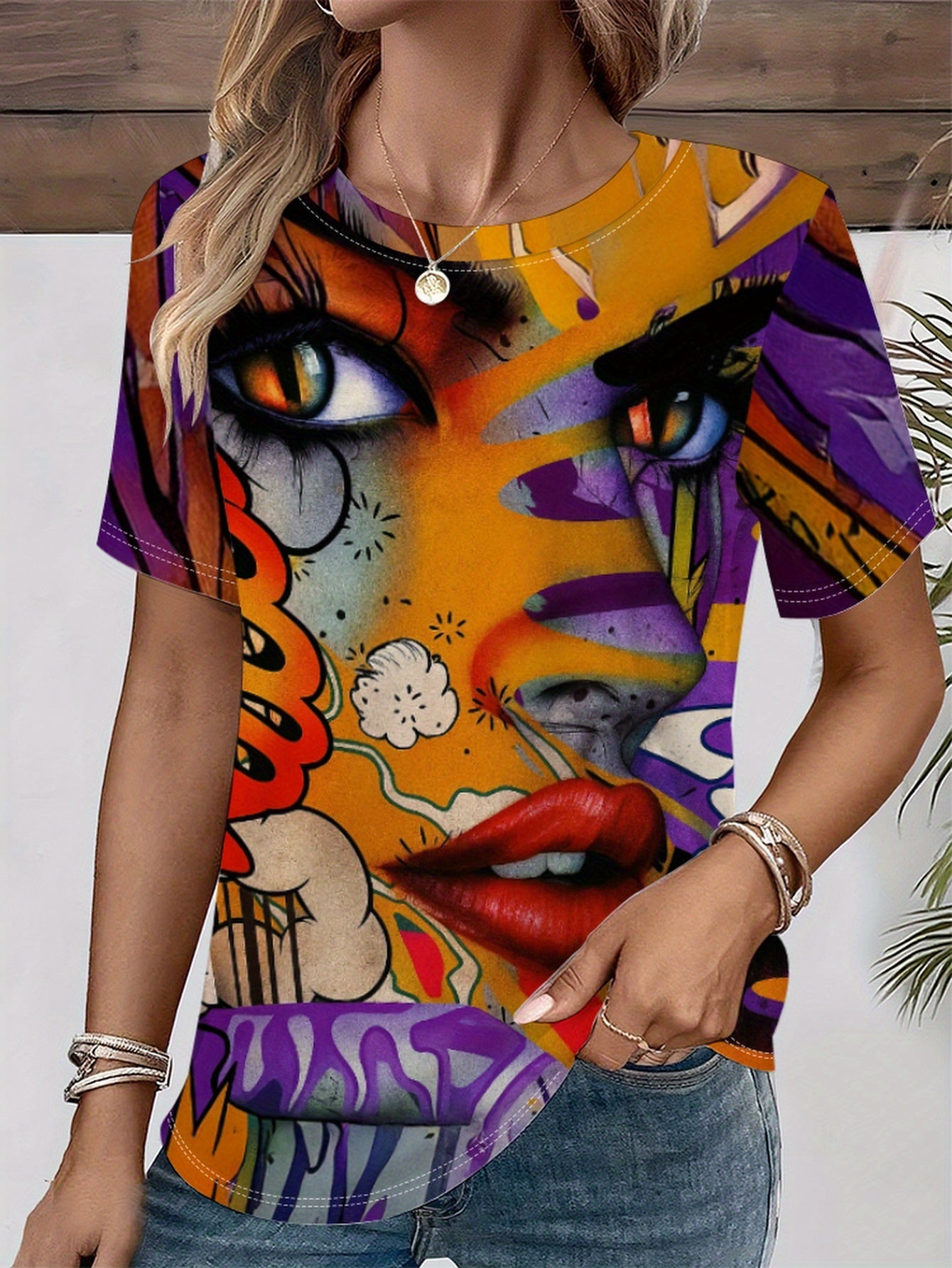 Women's 3D Graphic Print T-Shirt - Casual Crew Neck Short Sleeve Top with Vibrant Colorful Design Perfect for Spring & Summer Ladies T Shirts