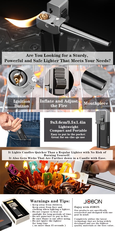 JOBON Butane Lighter, Jet Flame, Comes with A Premium Gift Box And Adjustable Buttons, Suitable for Christmas, Holidays, Birthdays, Outdoor Picnics, Kitchens, And Men's Essential Lightweight Grip (without Butane Inflation)