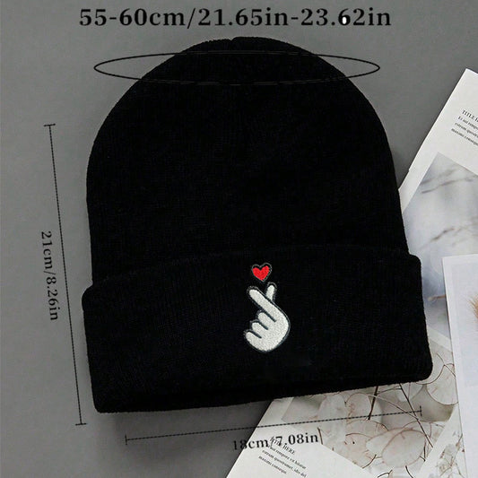 3-Pack White/Grey/Black Beanie Hats with Heart & Thumbs Up Hands Logo - Lightweight Stretch Winter Caps for Men & Women, Unisex Foldable Warm Beanies for Skiing, Outdoor Activities, Parties (Easy-Care, One Size Fits All)