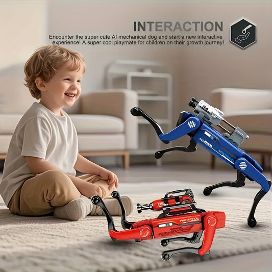 AI Voice-Interactive Robot DogIt Is A Red Fire-fighting Style Robot Dog with An Attractive Appearance And High Quality. It Supports Dual Control Via Remote Control And Mobile APP, Comes with Intelligent Patrolling And Functio