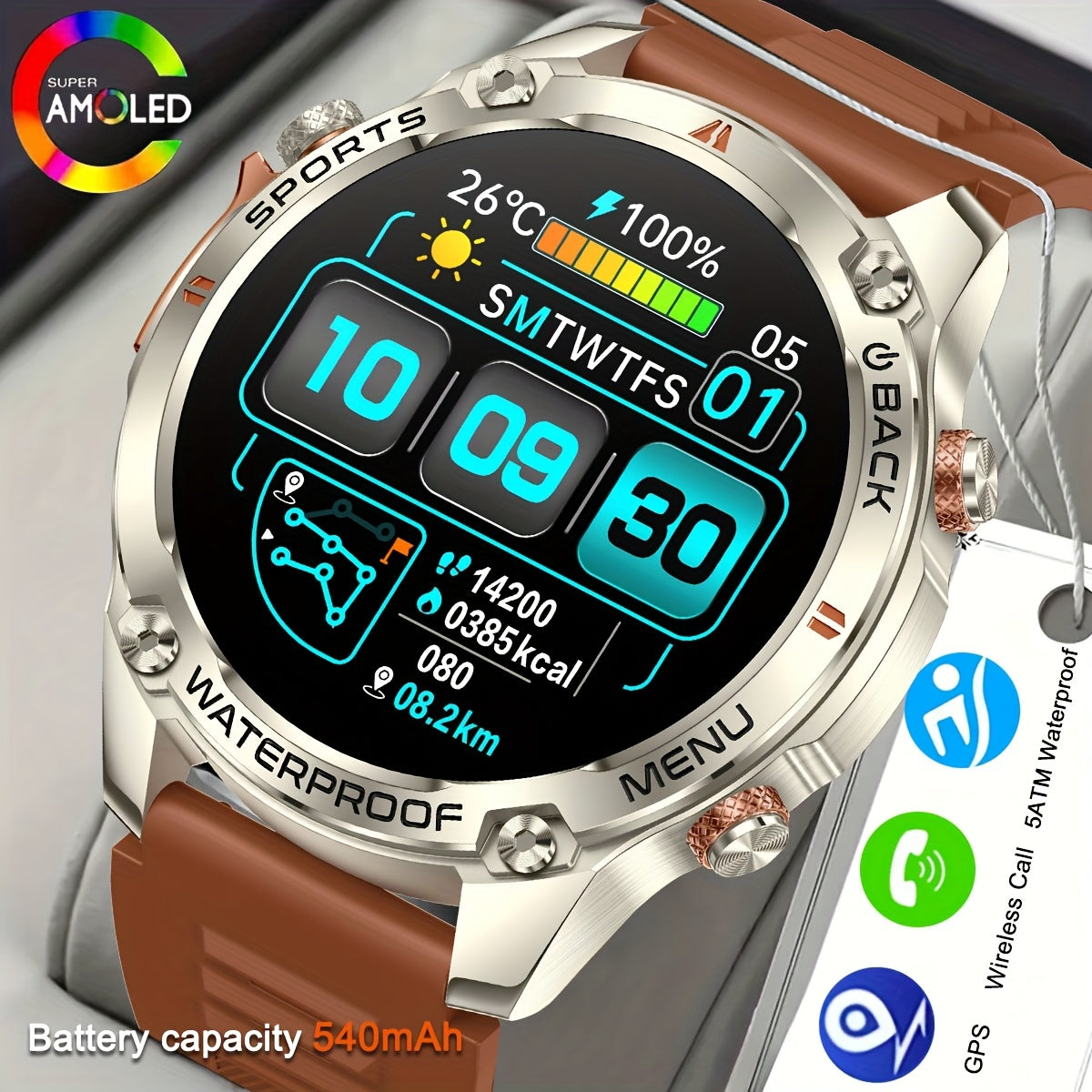 COIUSOR's new 1.46-inch AMOLED supports full phone connectivity +GPS positioning, wireless call sync SMS alerts, High Quality, 170 sports modes and height pressure monitoring, and 540mAh for iPhone and Android phones