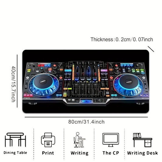 1pc Large Music Mixer Panel Mouse Pad, Non-Slip Rubber Base, 15.7 x 31.4 Inch, Colorful DJ Design with Lights and Sounds, Ideal for Office or Home Use, Musical Instrument Decor