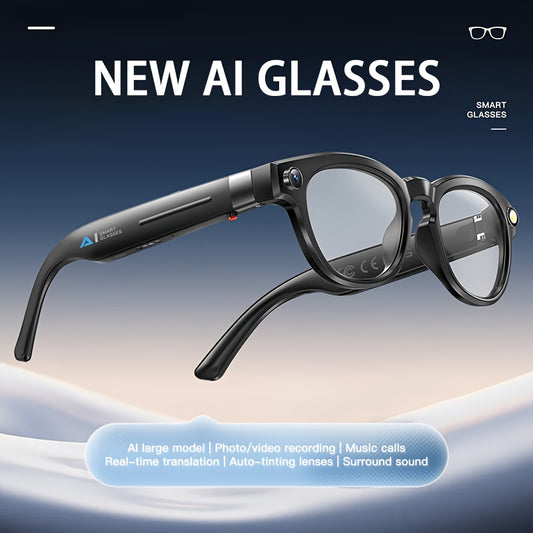 AI Smart Glasses with Camera - Wireless Wireless Smart Glasses, 4K Video Recording, Built-in Mic, AI Translation, Music Playback, Wireless Calls, App Control, Compatible with Smartphone/Tablet/App - for Content Creation, Gami