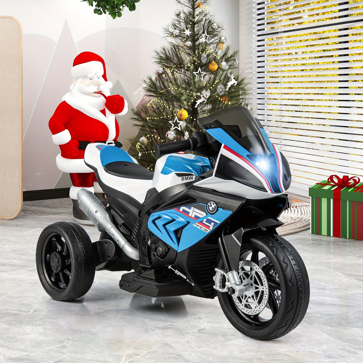COSTWAY 12V Powered Electric Motorcycle, Kids 3 Wheel Ride-On Motorcycle Trike W/ Built-in, 2-Speed Rechargeable Electric Motorbike For Kids, Blue