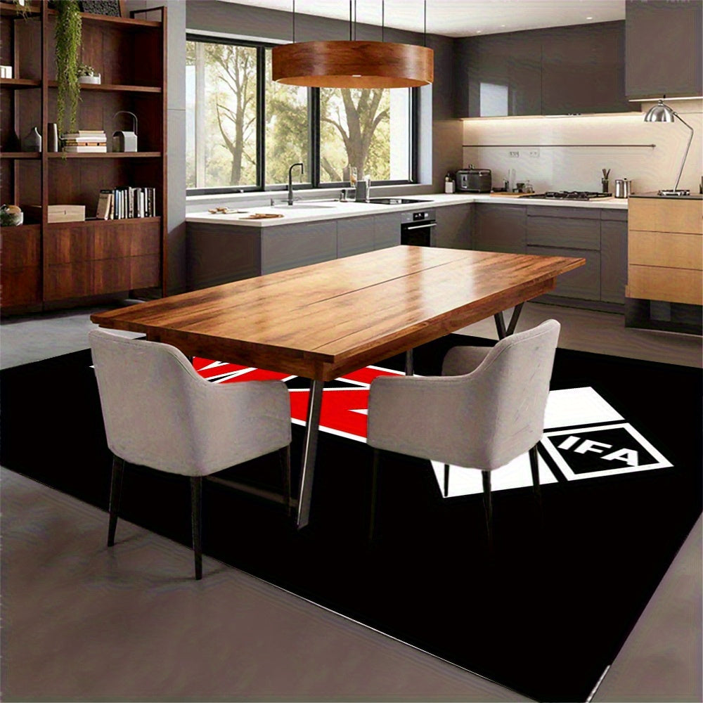 Extra Large Modern Black & Red MZ Lettering Area Mat - Heavy-Duty Non-Slip Backing, Machine Washable Mat for Living Room, Bedroom, Office - Red & White Bold MZ Lettering