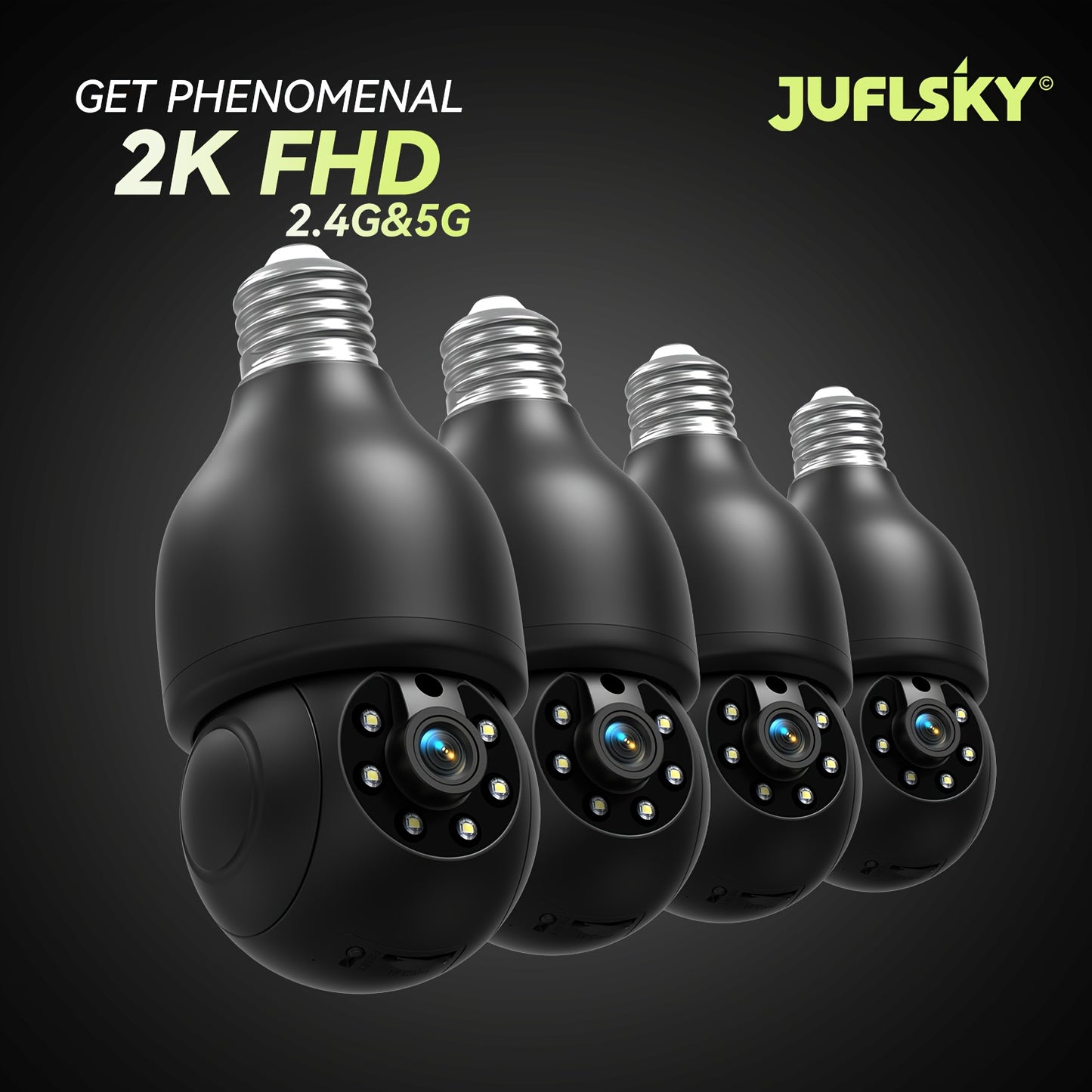 2K FHD Smart Bulb Security Camera - Wireless Indoor Light Socket Cam With 360° Panoramic PTZ, 5G/2.4G WiFi, Motion Tracking & Auto Alerts, Color Night Vision & Two-Way TalkFHD